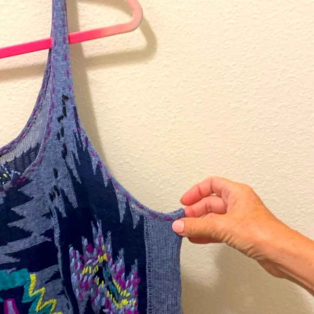 Free People Navy Multicolor Aztec Knit Crop Tank - Picture 6 of 8